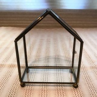 Vtg Glass Brass Curio Cabinet Display Case Tabletop Miniatures 4.  5 X 5.  75 X 2.  5
