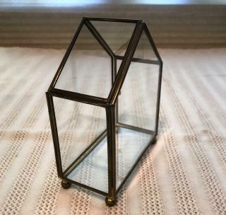 Vtg Glass Brass Curio Cabinet Display Case Tabletop Miniatures 4.  5 x 5.  75 x 2.  5 3