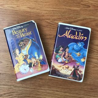 Disney Black Diamond 2 Vhs Movies Vintage Beauty And The Beast & Aladdin