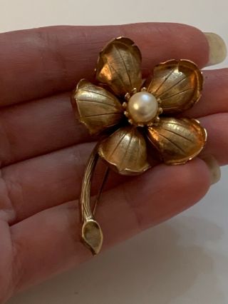 Vintage Winard 12k Gf Gold Filled Real Pearl Flower Brooch Pin