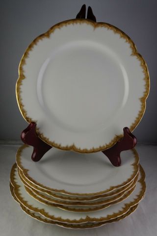 7 Haviland Limoges Antique Porcelain Plates White With Gold Feathered Edge
