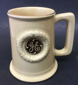 Vintage Ge General Electric Tankard Cup Yellow Advertising Ceramic Gold Logo