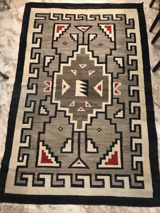 Vintage Estate Found Navajo Area Rug Tapestry Tan Red Black 59 " X 91 "