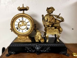 Huge Antique Ansonia Statue Clock Open Escapement