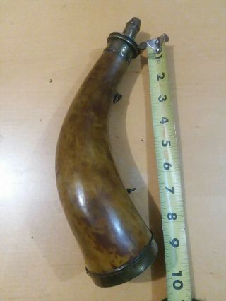 Antique 18th - 19th Century Powder Horn With Brass Fitting.