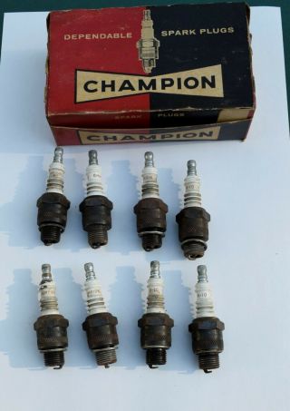 Vintage Champion Spark Plugs H - 10 Box With 8 Spark Plugs