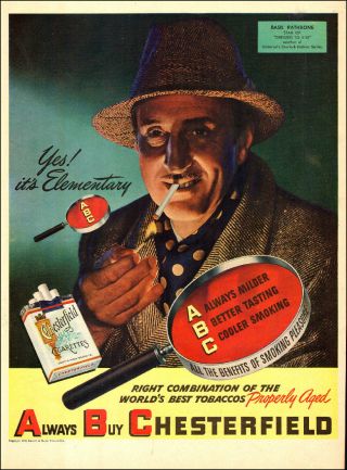 1947 Vintage Tobacco Ad Chesterfield Cigarettes W/ Basil Rathbone 082217