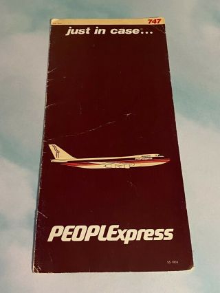 People Express Airlines Boeing 747 Safety Card For A/c 602 - 1984