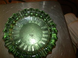 Vintage 7 " Green Glass Round Cigar Cigarette Ashtray Dish Mid Century Modern