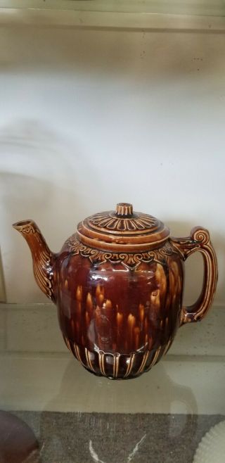 Antique Bennington Rockingham Brown Glaze Large Teapot