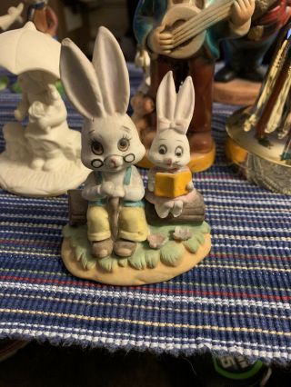 Bunny Rabbit Figurine Porcelain Easter Bunnies Vintage Lefton Japan Grandpa Vtg