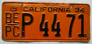 1934 California Be/pc - - Board Of Equalization/ Pneumatic Commercial License Plate
