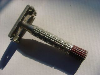 Vintage Gillette Red Tip Flare Handle Safety Razor (1955 Tto - A2) Great