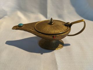 Vintage Brass Aladdin Genie Lamps Incense Burners With Turquoise & Red Beads
