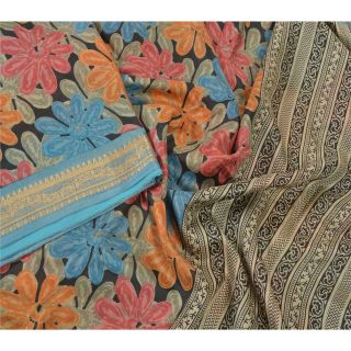 Sanskriti Vintage Black Sarees 100 Pure Silk Printed Sari Soft 5yd Craft Fabric