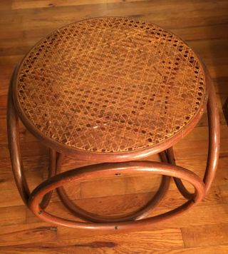 Mid Century Thonet Style Bentwood Cane Rattan Foot Stool Ottoman Side Table