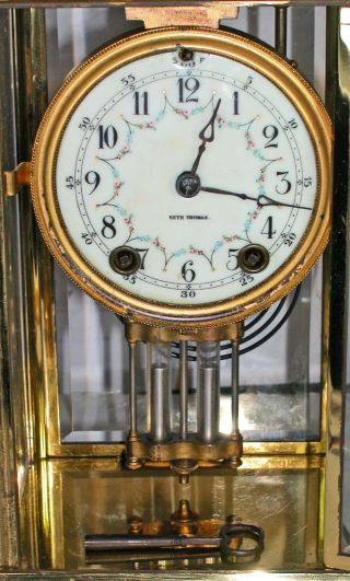 Antique Seth Thomas Bevel Crystal Regulator Mantle Clock Porcelain Dial Work 48n