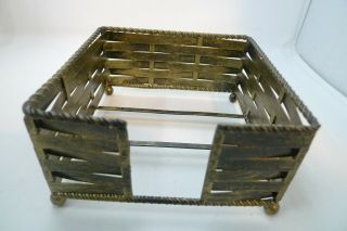 Vintage Basket Weave Metal Napkin Holder Brass Look 5.  5 " Square Ball Feet