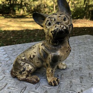 Antique Hubley Cast Iron French Bulldog Doorstop Paint 8” Tall Frenchie