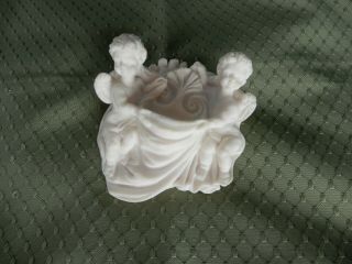 Vintage Holy Water Font Porcelain Ceramic Cherub Angels Wall Mount