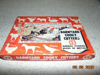 Vintage Set 12 Assorted Barnyard Cookie Cutters,  Box,  Metal
