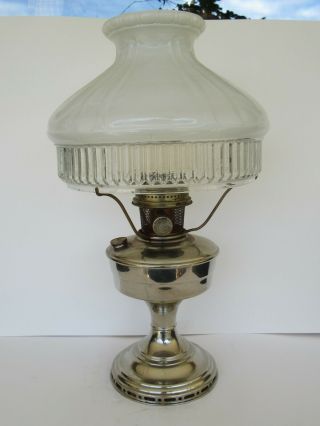 Antique / Vintage Aladdin Nickel Model 12 Kerosene Lamp W/ 601 Shade