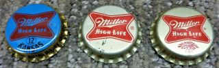 Three Vintage Sample Cork - Lined Beer Bottle Caps Miller Brewing Milwukee