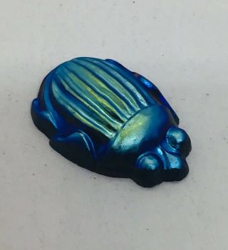 Antique Blue Iridescent Glass Scarab For Pin Or Pendant Attributed To Tiffany