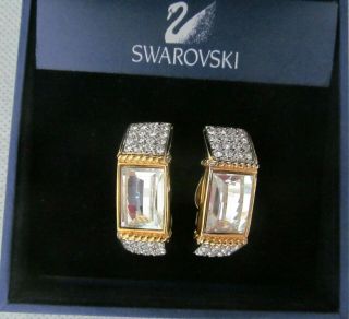 Swarovski Vintage Big Statement Clip Ear Rings Clear Crystals.  Swan Logo.