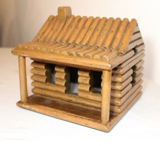 Antique Hand Carved Made Miniature Folk Art Log Cabin House Structure Sculpture