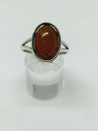 Gorgeous Vintage Real Baltic Amber Ring 925 Solid Silver Size S S1/2 11590