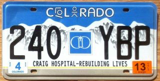 2013 Colorado Specialty License Plate Number Tag – Craig Hospital $2.  99 Start