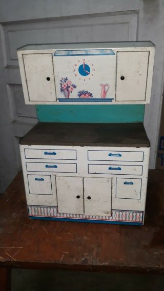 Vintage Tin Wolverine Toy Co Usa Metal Toy Kitchen Cabinet/hutch Pittsburgh Pa