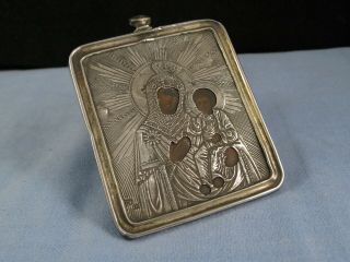 ANTIQUE RUSSIAN SILVER TRAVELLING ICON HAND PAINTED MINIATURE MARY MADONNA 1800s 2