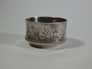 Antique Russian Silver (84) Salt Cellar With Hand - Engraved Floral Ornaments
