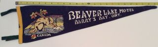 Vintage 1950 - 60’s Beaver Lake Motel Barry’s Bay Ontario 23” Felt Pennant 2