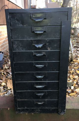 Vintage Industrial Metal File Cabinet 9 Drawers Swing Hinge To Lock Heavy Duty