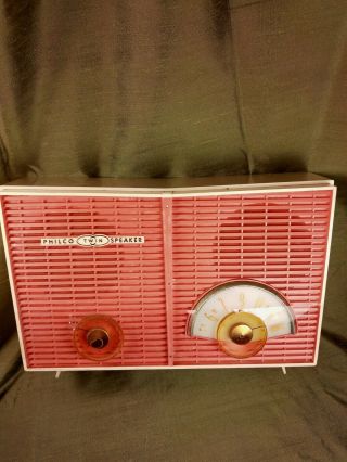Vintage Philco Deco " Coral " 5 Tube Radio 50s Twin Speaker Body Only