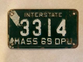Vintage 1969 Massachusetts Interstate Dpu Steel License Plate No.  3314 Mass 69
