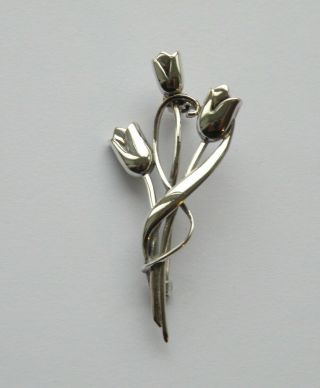 Vintage Art Nouveau Style 925 Sterling Silver Tulip Brooch,  Pin.  4.  6 Grams.