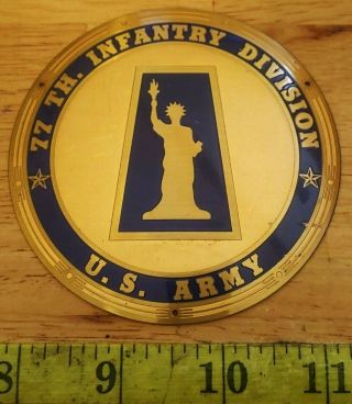 Vintage Us Army Brass Plaque License Plate Topper - 77th Infantry Division