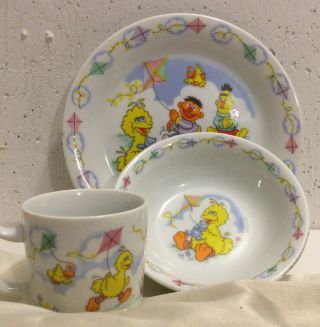 Vintage Sesame Street Porcelain Plate Bowl Mug Set “flying A Kite” By Newcor