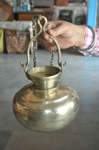 Old Brass Handcrafted Unique Shape Solid Hanging Water Pot,  Rich Patina 2