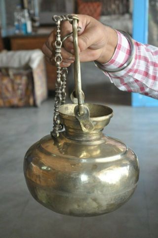 Old Brass Handcrafted Unique Shape Solid Hanging Water Pot,  Rich Patina 3