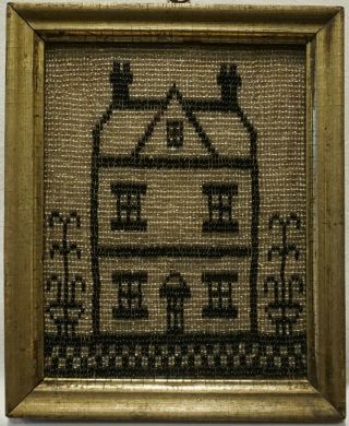 Very Small Late 19th Century Bead Work Of A House - C.  1880