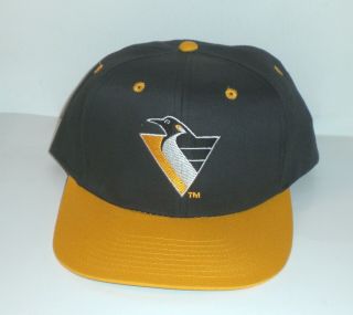 Pittsburgh Penguins Cap Snapback Hat Vintage Logo Black Gold Hockey Team