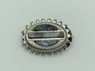 Gorgeous Antique Victorian Sterling Silver Scottish Montrose Agate Ornate Brooch