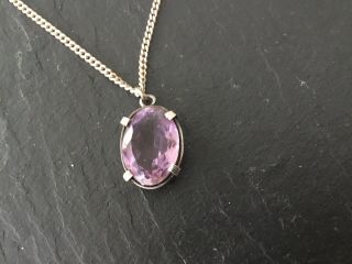 Vintage Ladies 925 Silver Chain And Amethyst Pendent Jewellery.