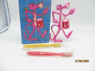 Vintage Avon The Pink Panther Toothbrush Holder And Two Toothbrushes