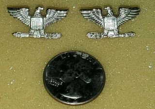 Vintage Pair Us Colonel Eagle Insignia Clutch Back Pins W/hm,  Silver Filled,  Small